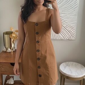 100% Cotton Brown Button-Front Denim Dress